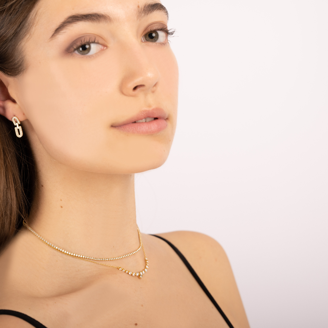 SIDNEY 925 STERLING SILBER - VERGOLDET UND RHODINIERTES SILBER ZIRKONIA HALSKETTE