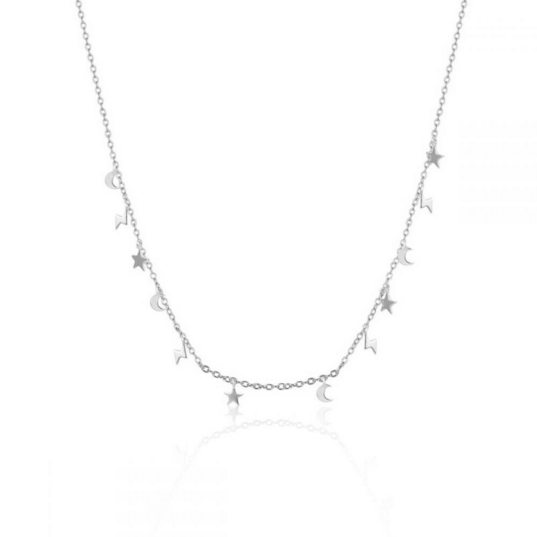 mond halskette | 925er silber kette mit blitz und stern charm