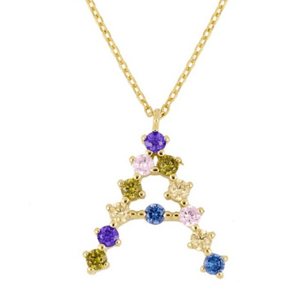 Multi Zirkonia Buchstabenhalskette, 925 Sterling Silber Halskette 42cm