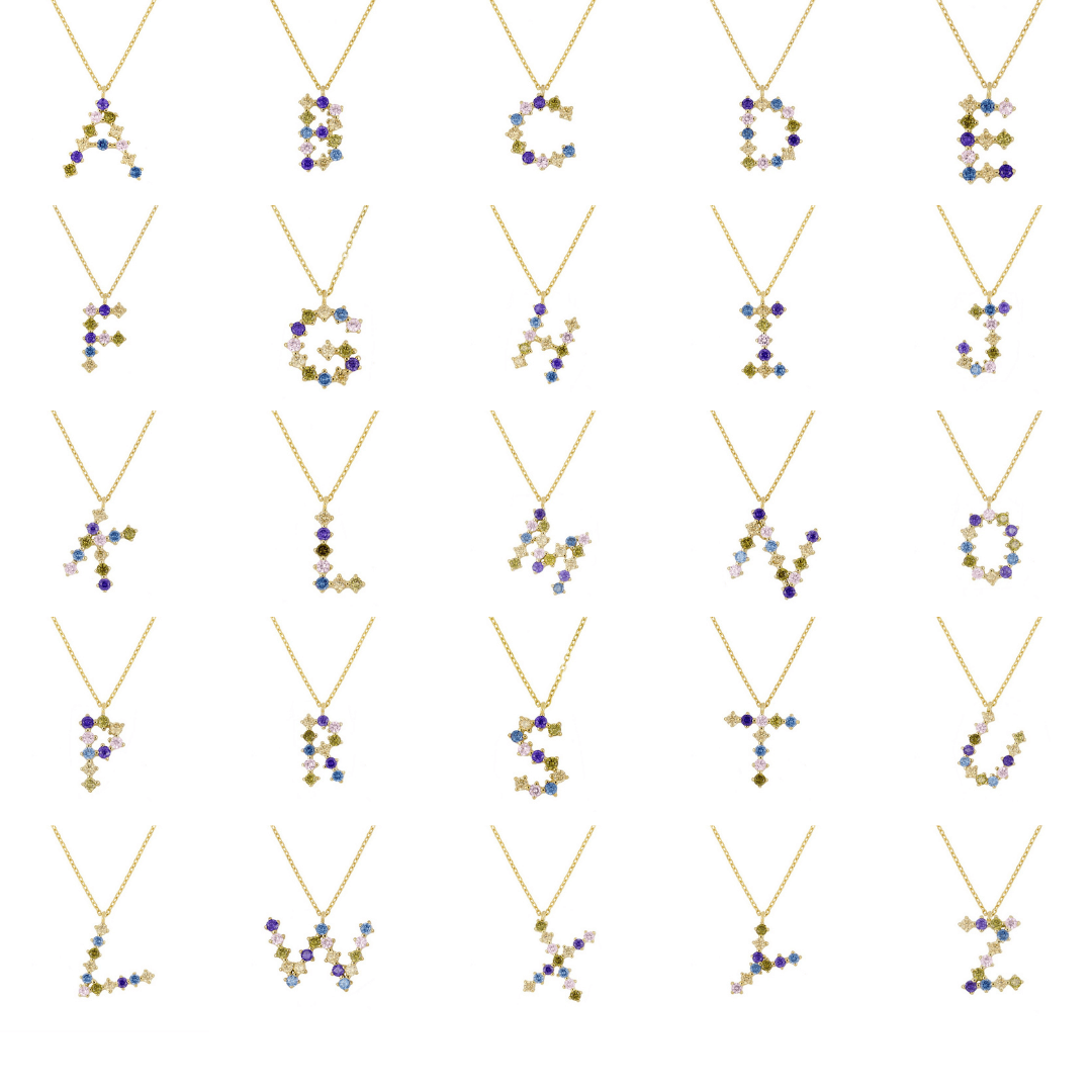 Multi Zirkonia Buchstabenhalskette, 925 Sterling Silber Halskette 42cm