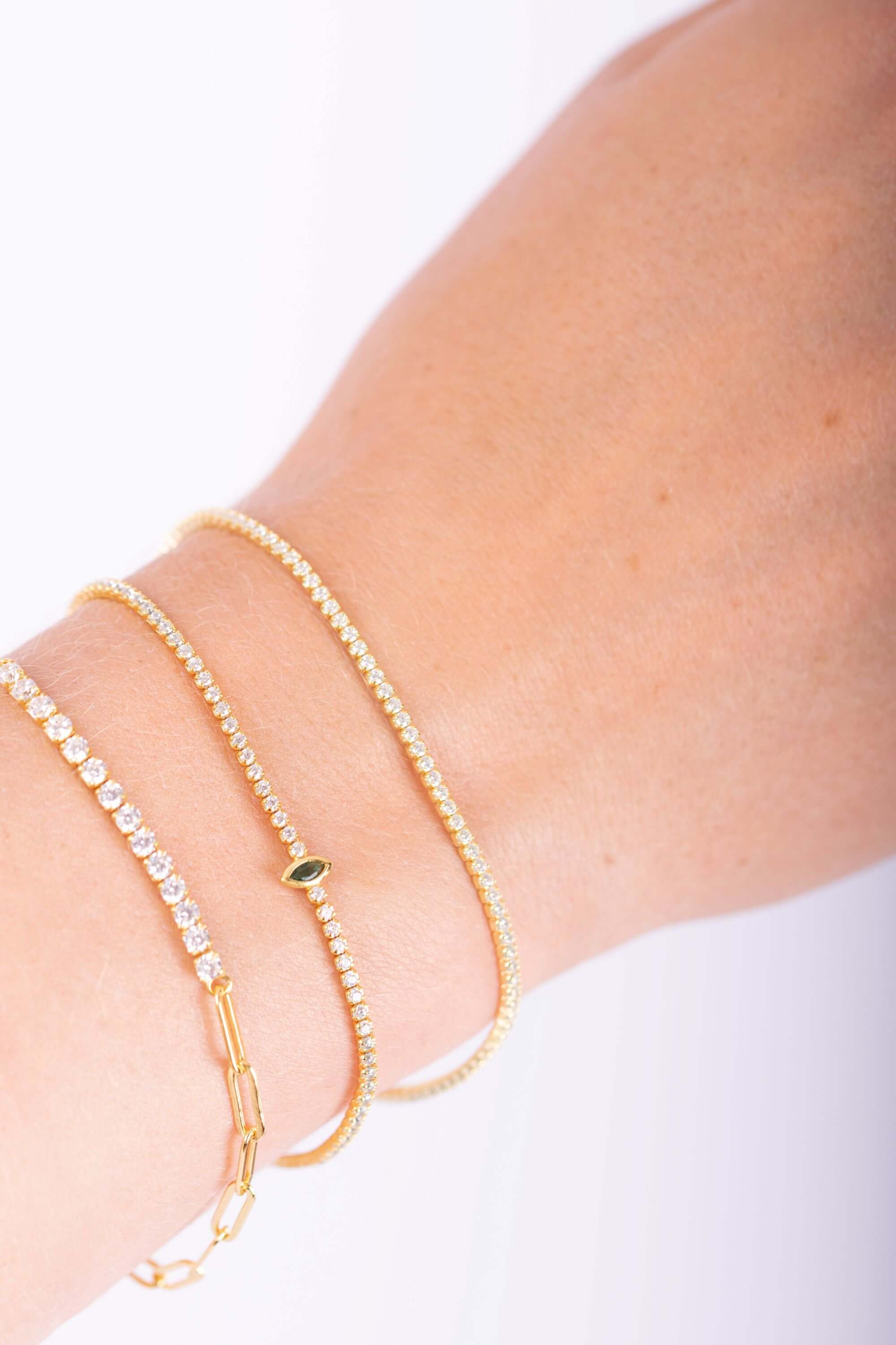 Grünes Auge Tennisarmband | 925 Silber Armbänder