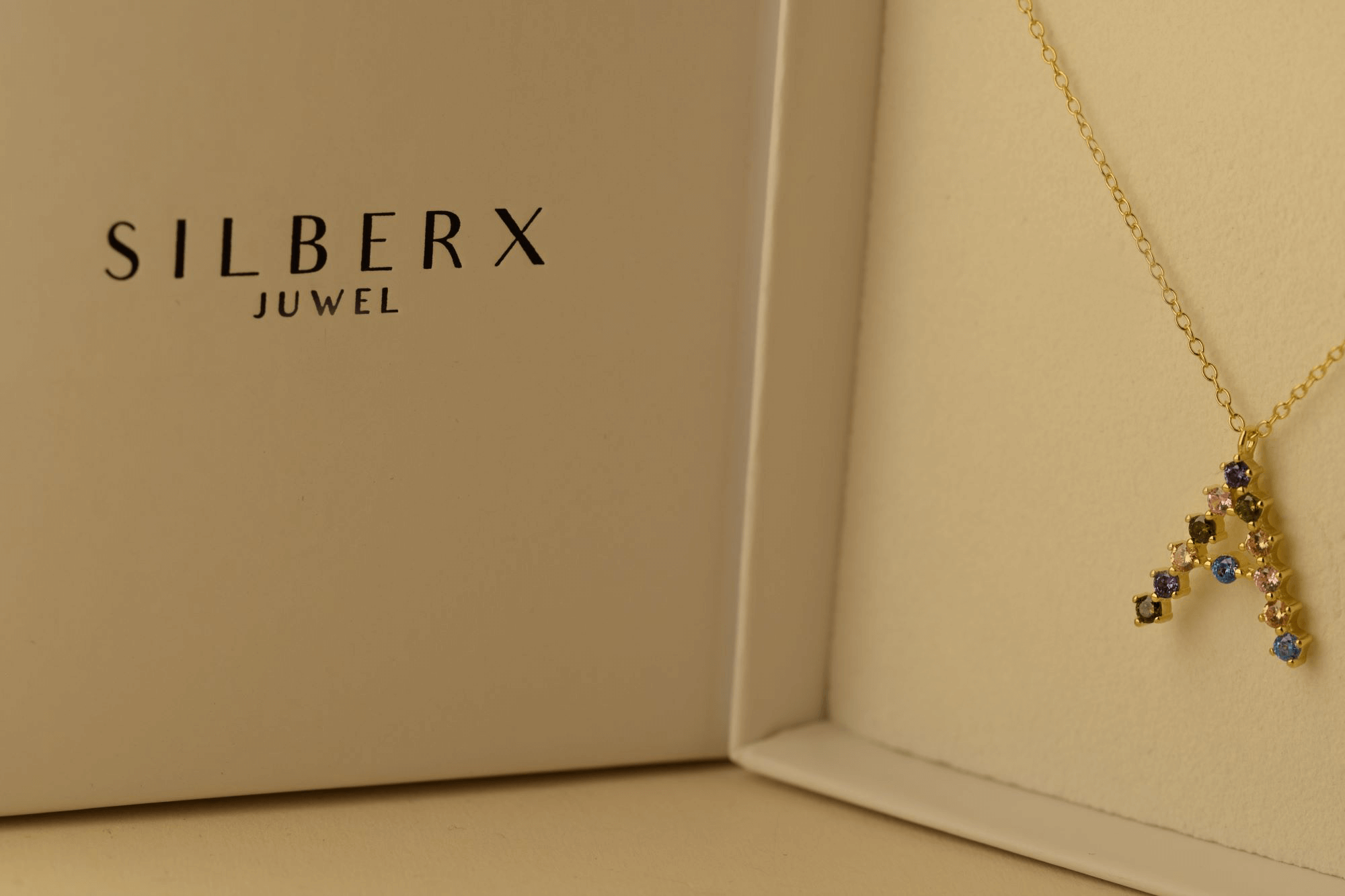 Multi Zirkonia Buchstabenhalskette, 925 Sterling Silber Halskette 42cm