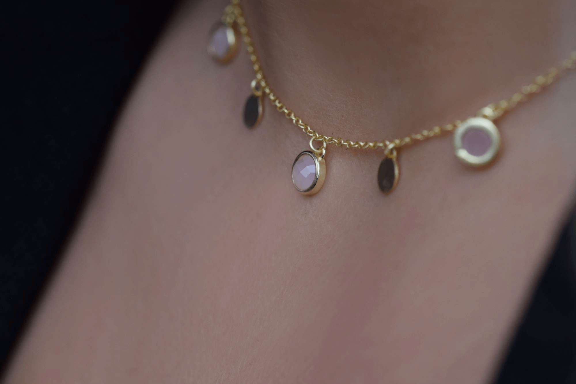 Kette Rosenquarz | 925er vergoldetes Silber Halsektte