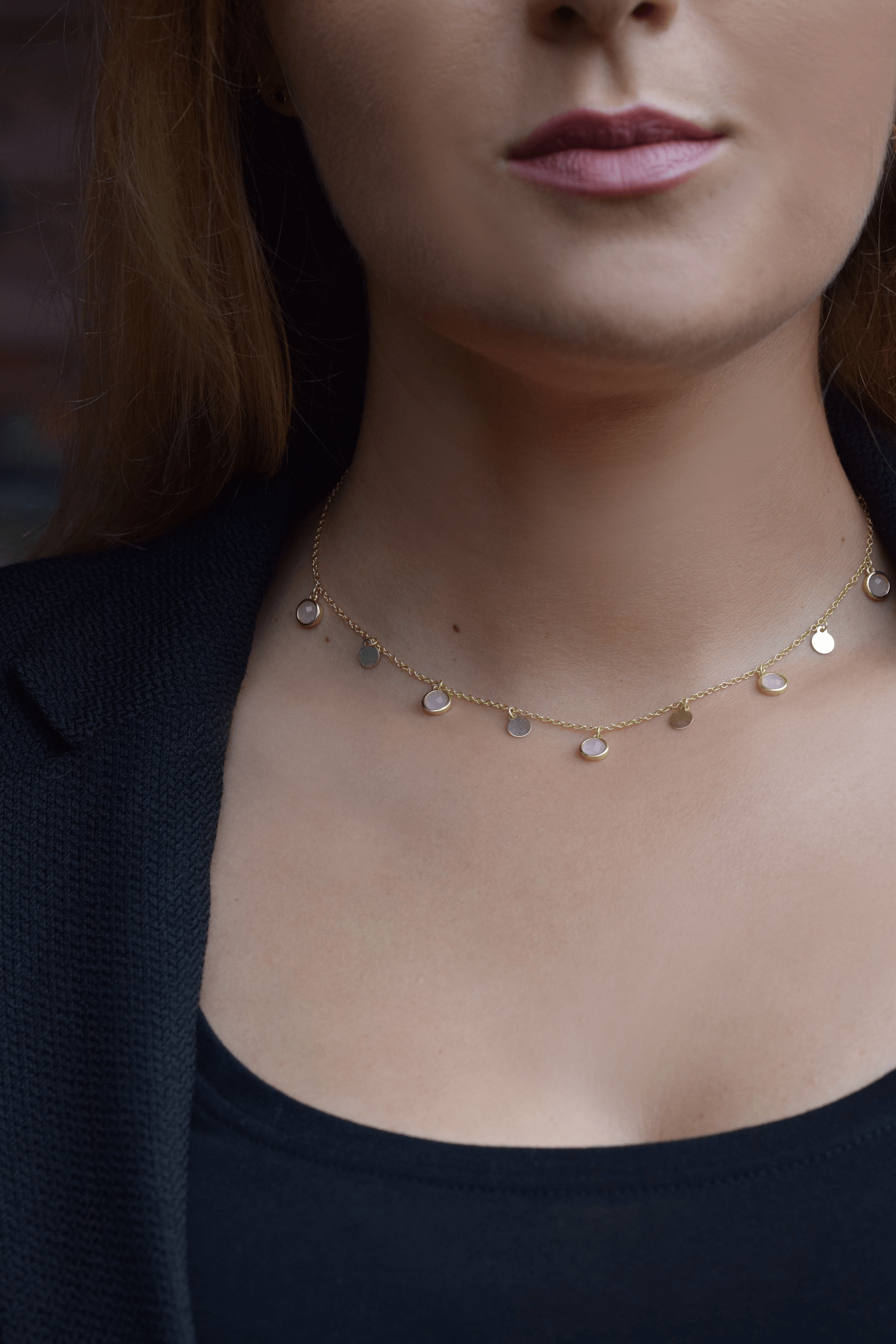 Kette Rosenquarz | 925er vergoldetes Silber Halsektte