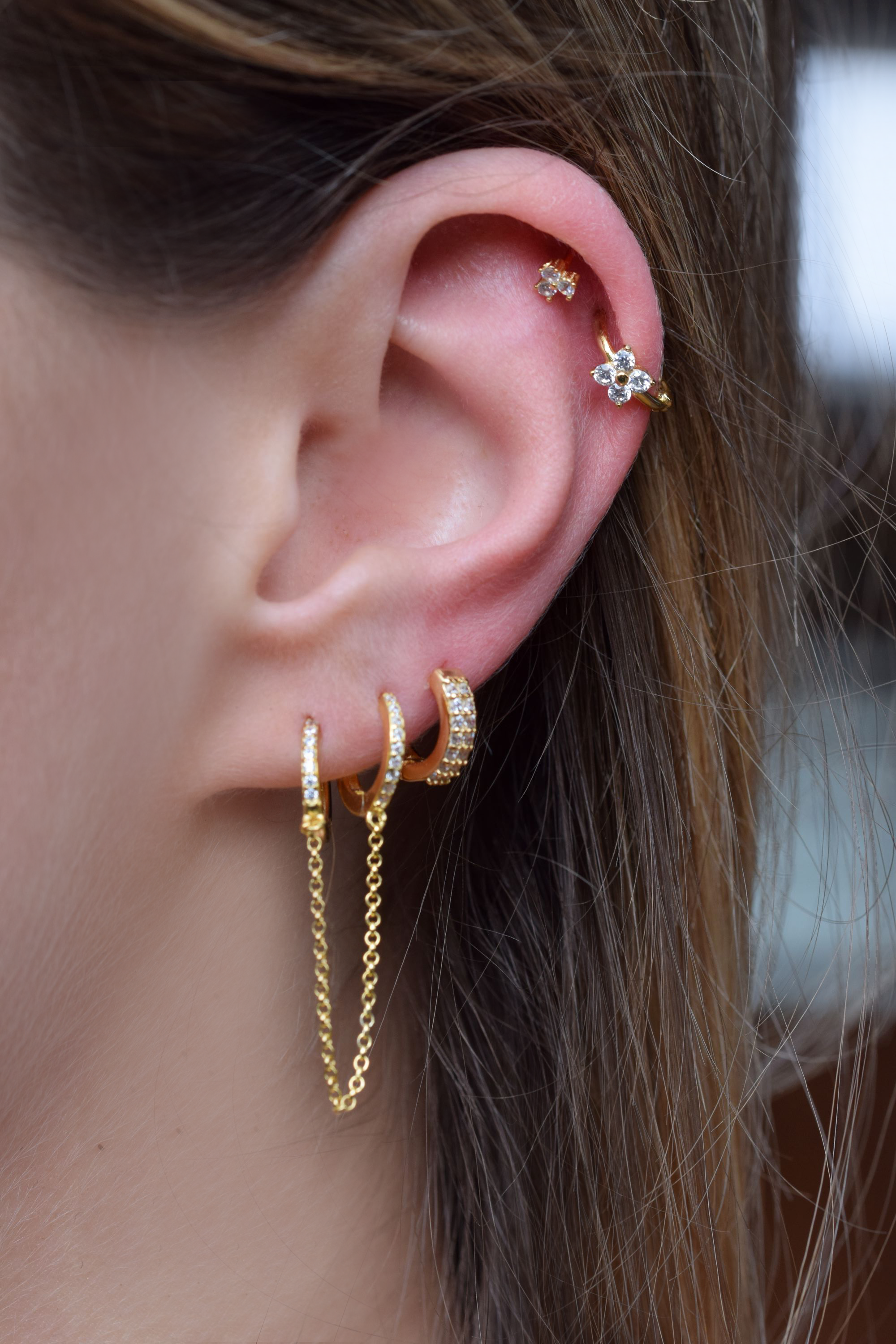 Creolen mit kette | 925 Sterling Silber Double Hoop