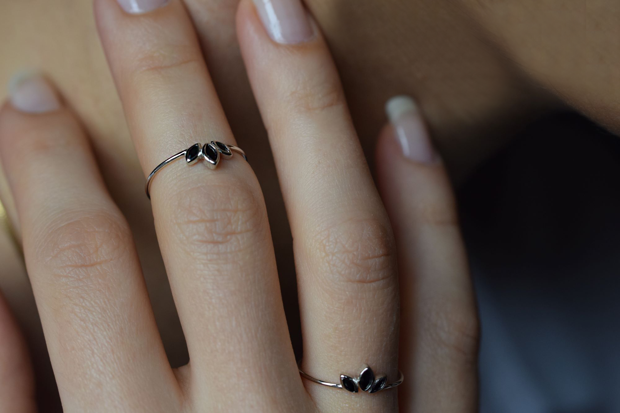 BLOSSOM BLACK RING,925 Sterling Silber Ring