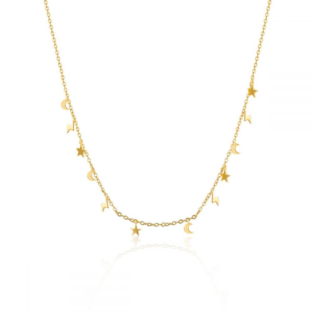 mond halskette | 925er silber kette mit blitz und stern charm