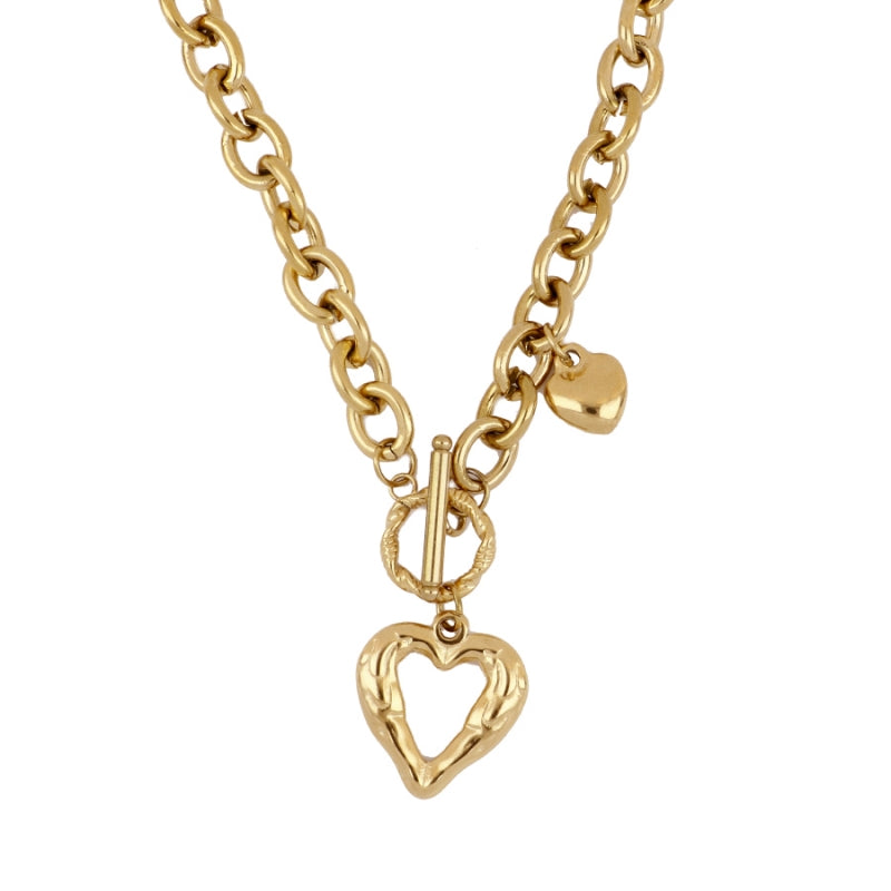 Chunky Heart Halskette, Edelstahl Halskette