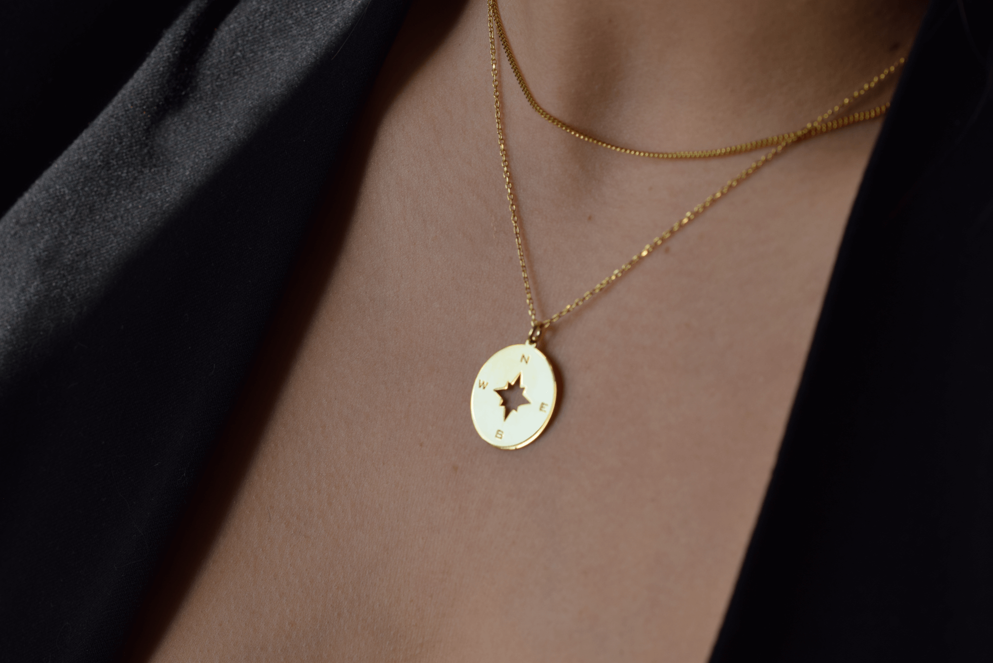 Kompass Kette | 925er Silber und vergoldet Halskette