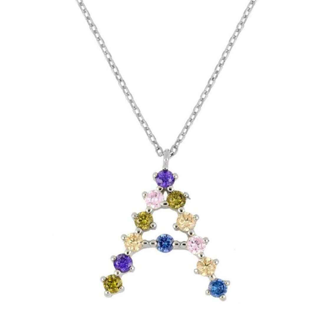 Multi Zirkonia Buchstabenhalskette, 925 Sterling Silber Halskette 42cm