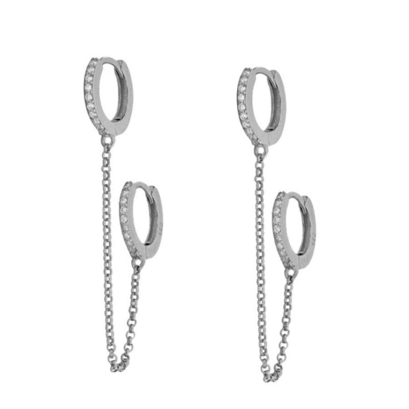 Creolen mit kette | 925 Sterling Silber Double Hoop
