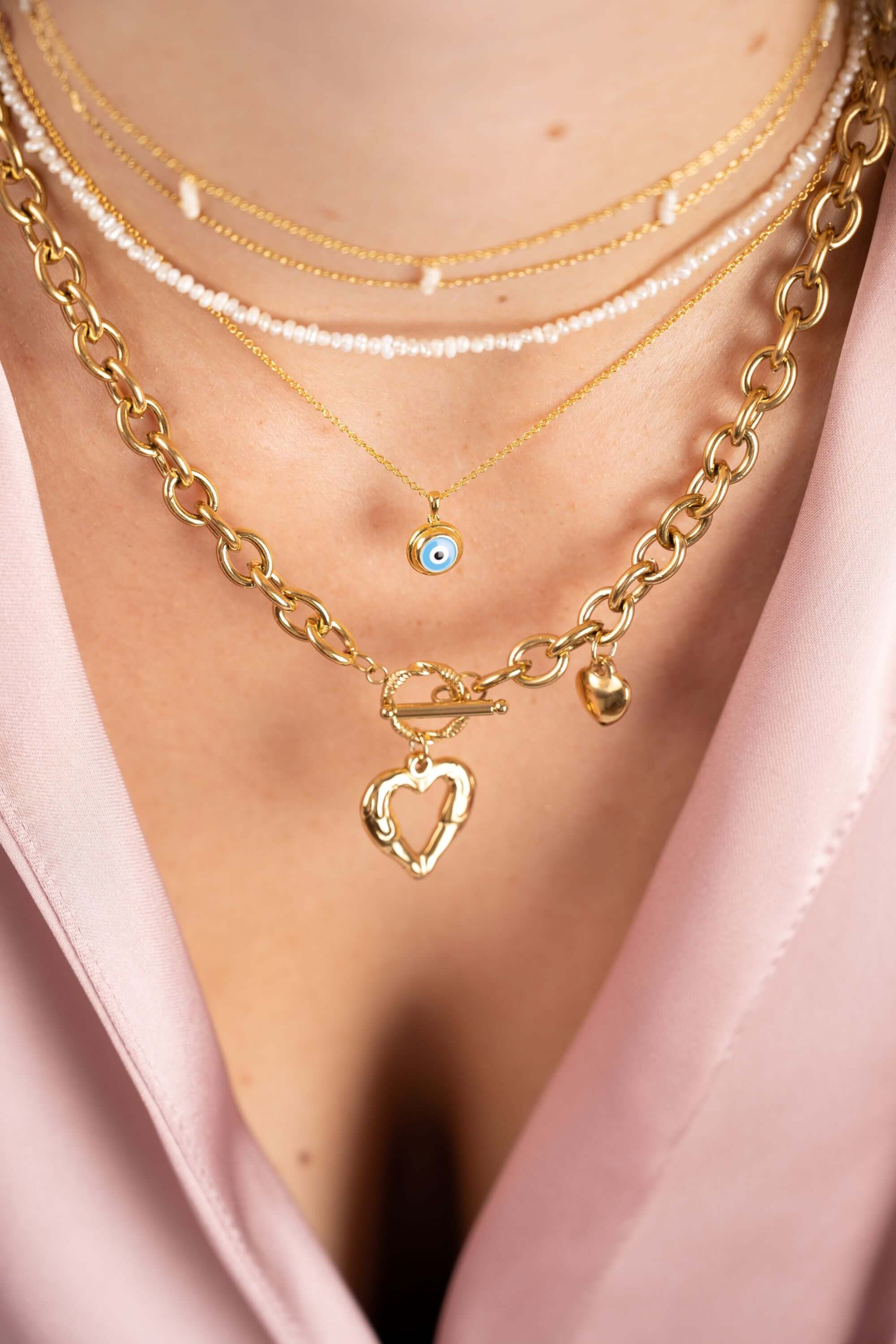 DOUBLE PERLE Halskette, Gold Wasserfest Kette