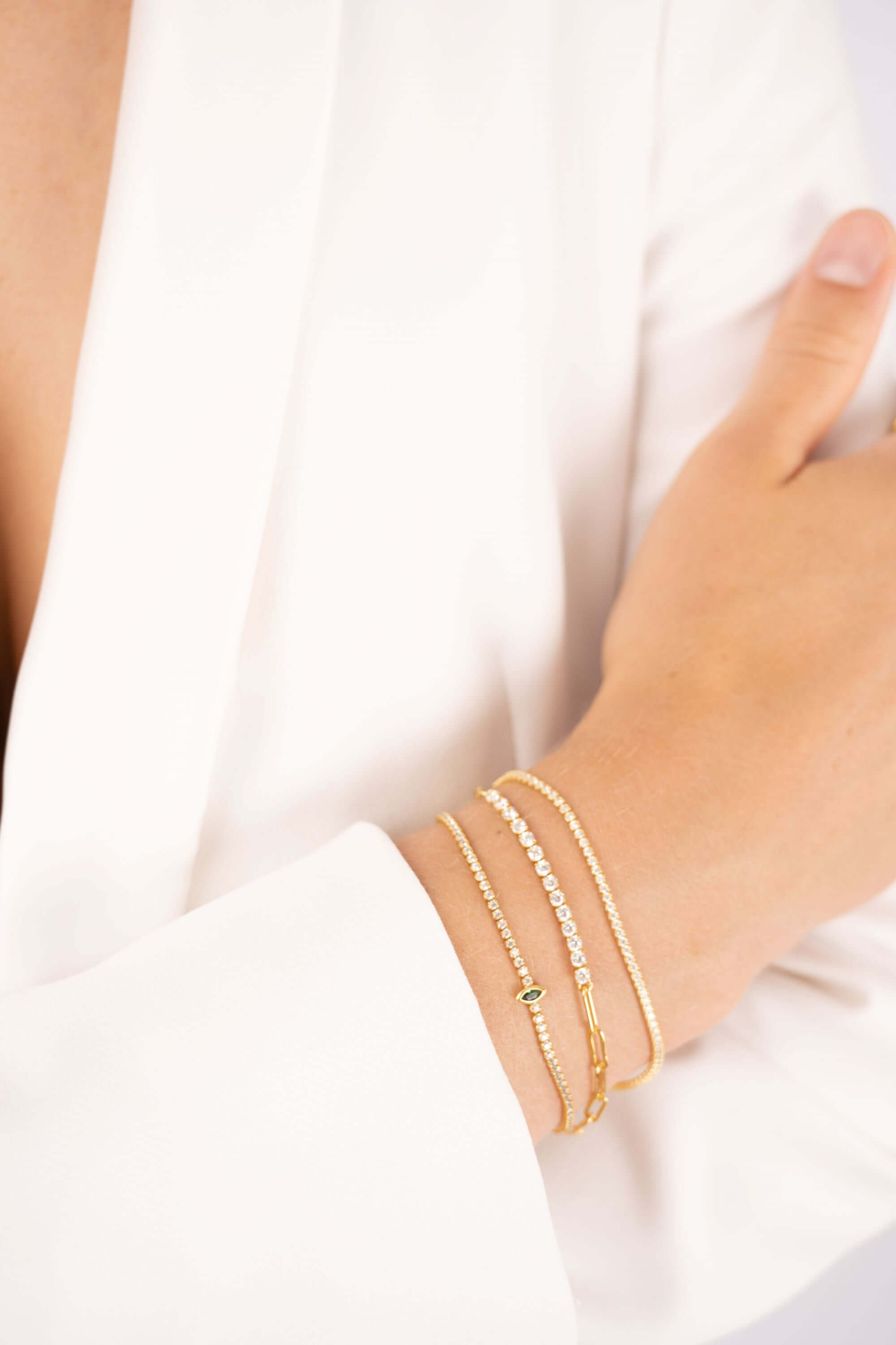 Grünes Auge Tennisarmband | 925 Silber Armbänder