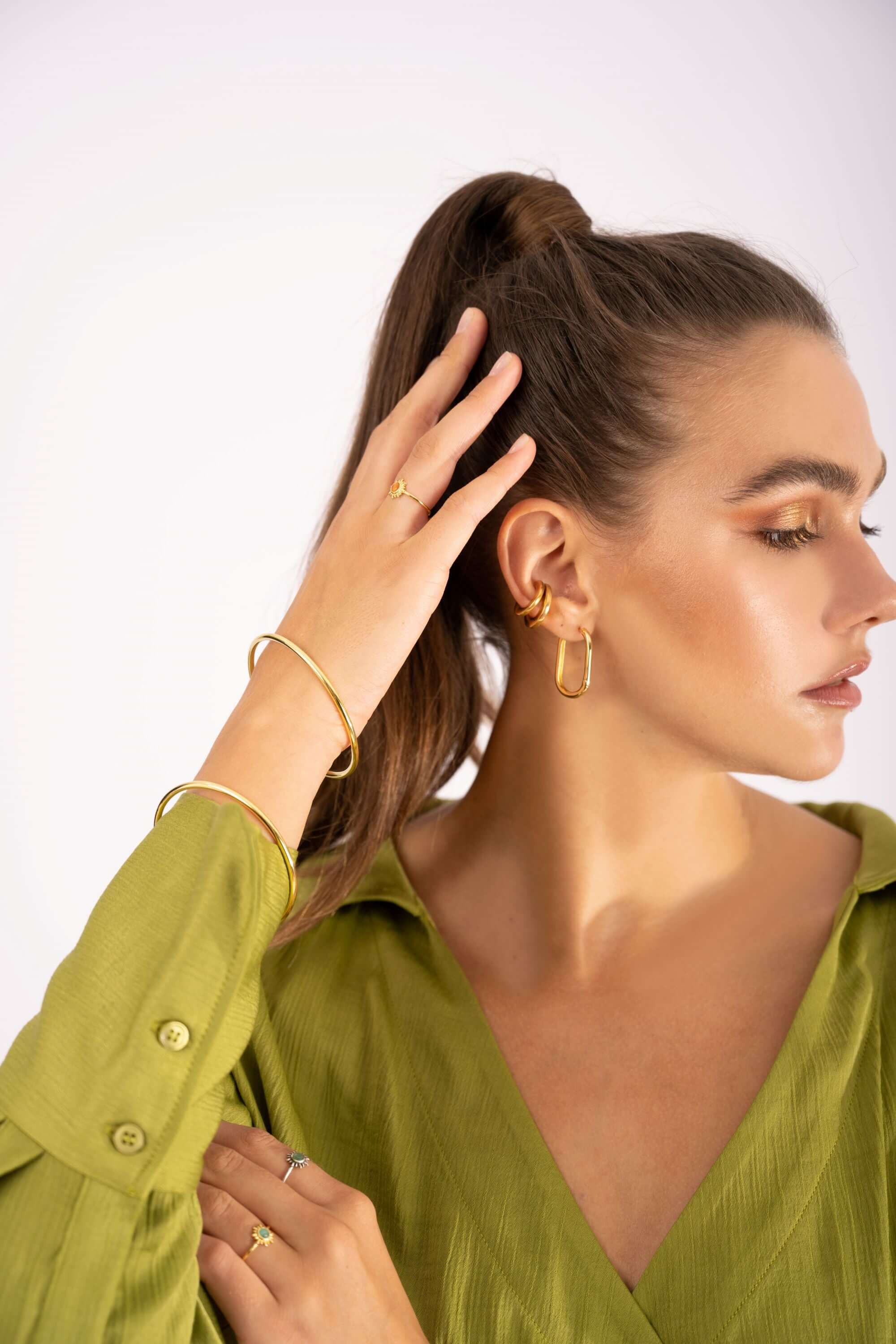 EARCUFF SET , vergoldete Edelstahl Ohrmanschetten 20 & 17 mm