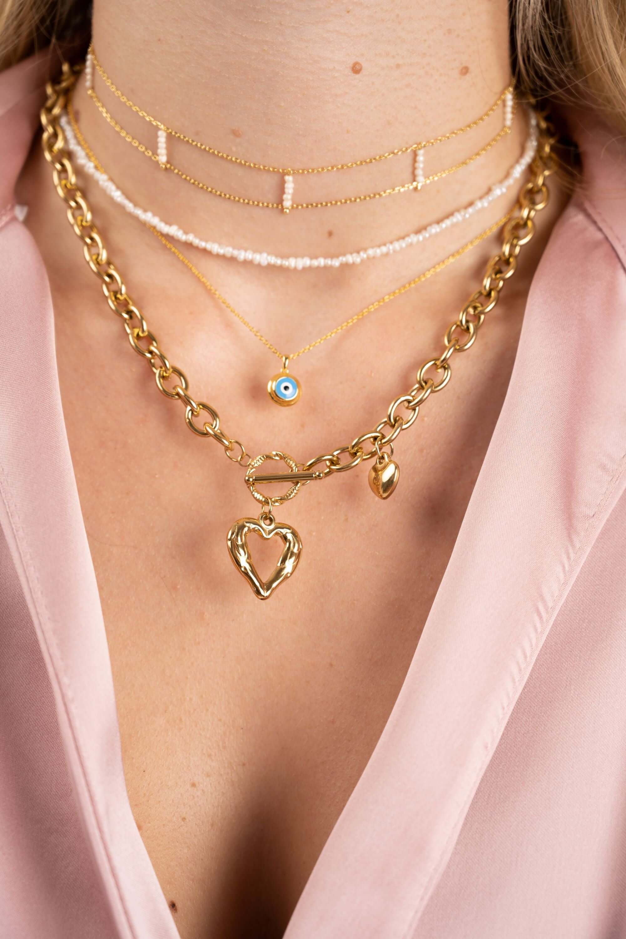 DOUBLE PERLE Halskette, Gold Wasserfest Kette