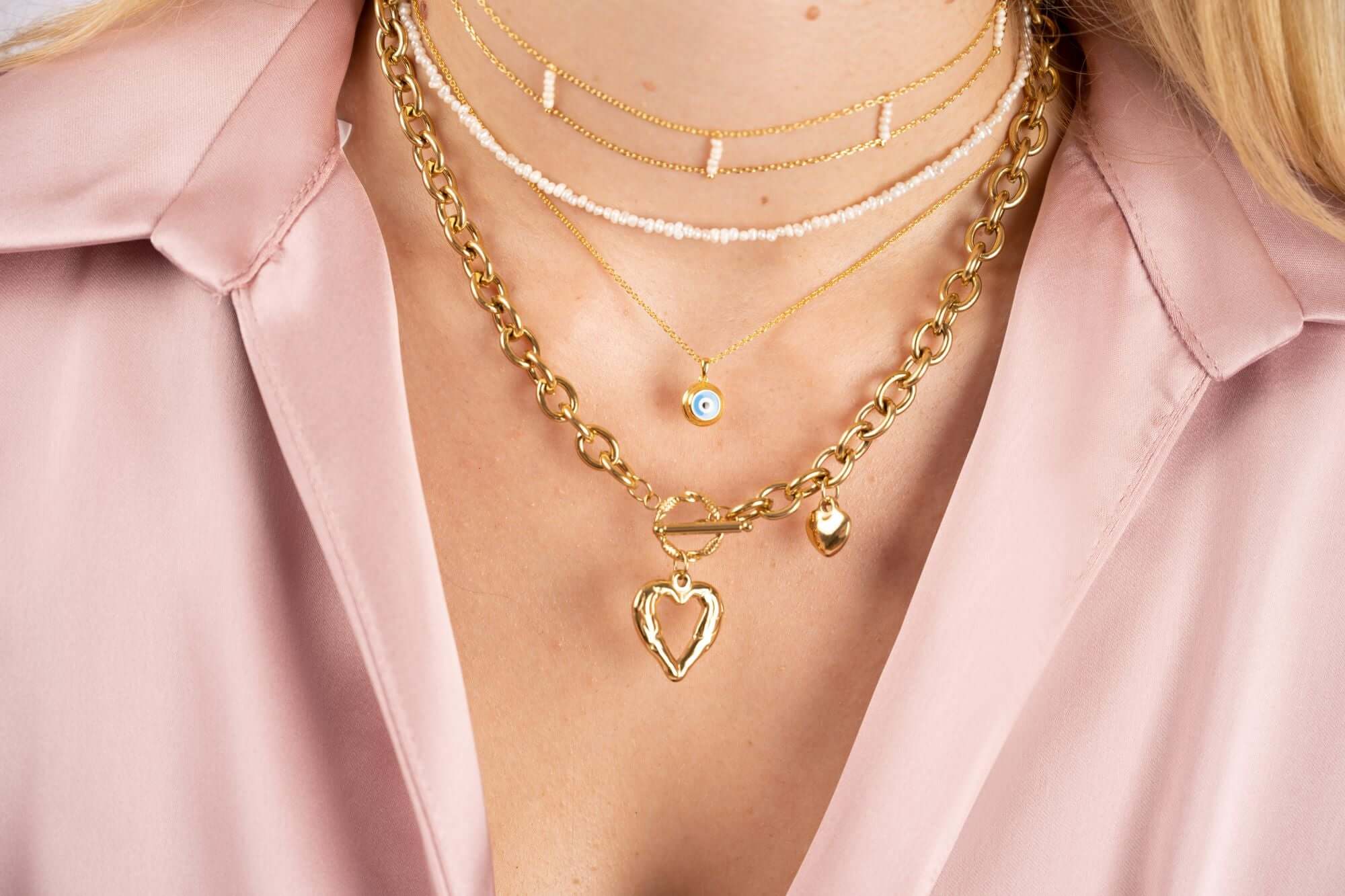 DOUBLE PERLE Halskette, Gold Wasserfest Kette