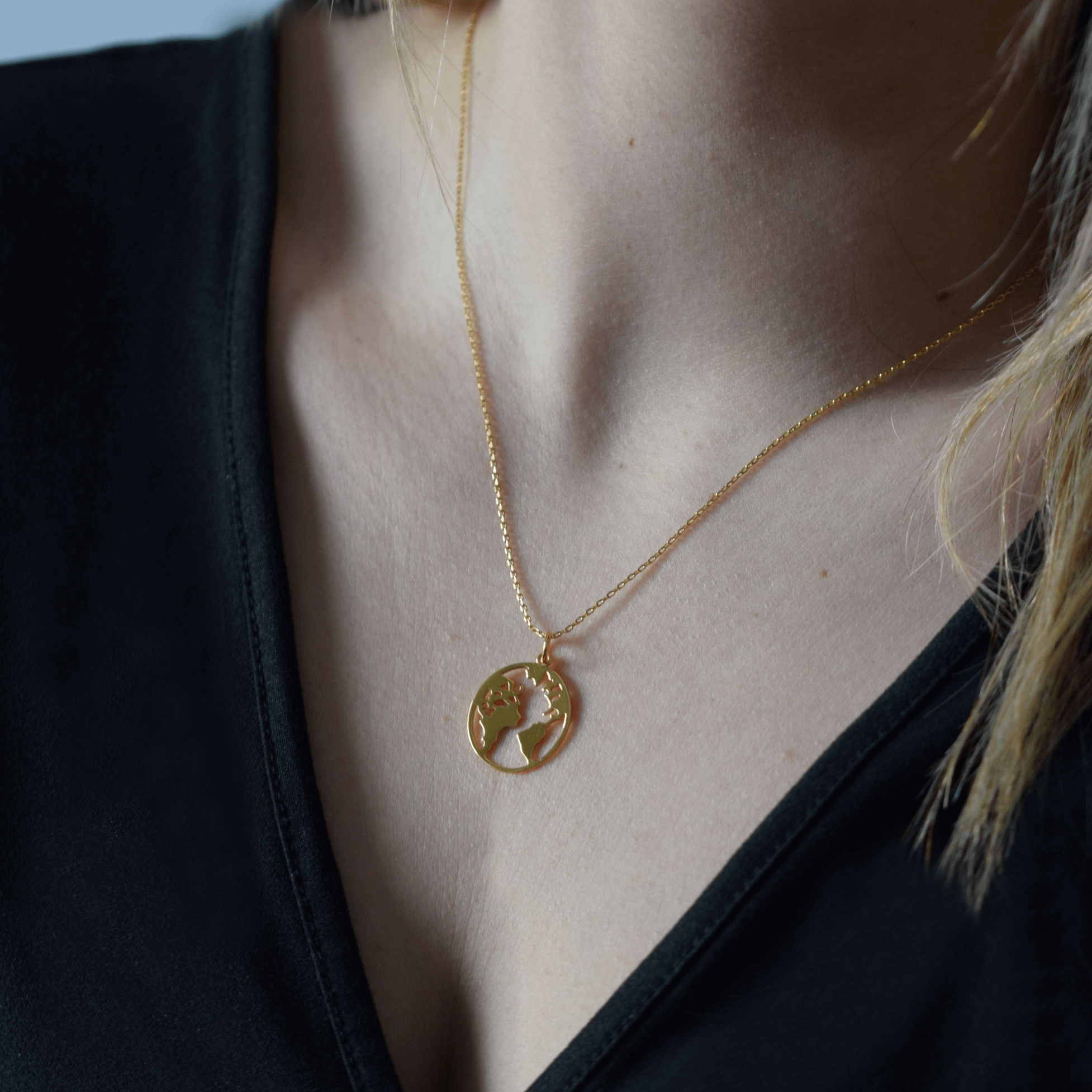 Weltkarte kette | 925er Silber vergoldete Halskette