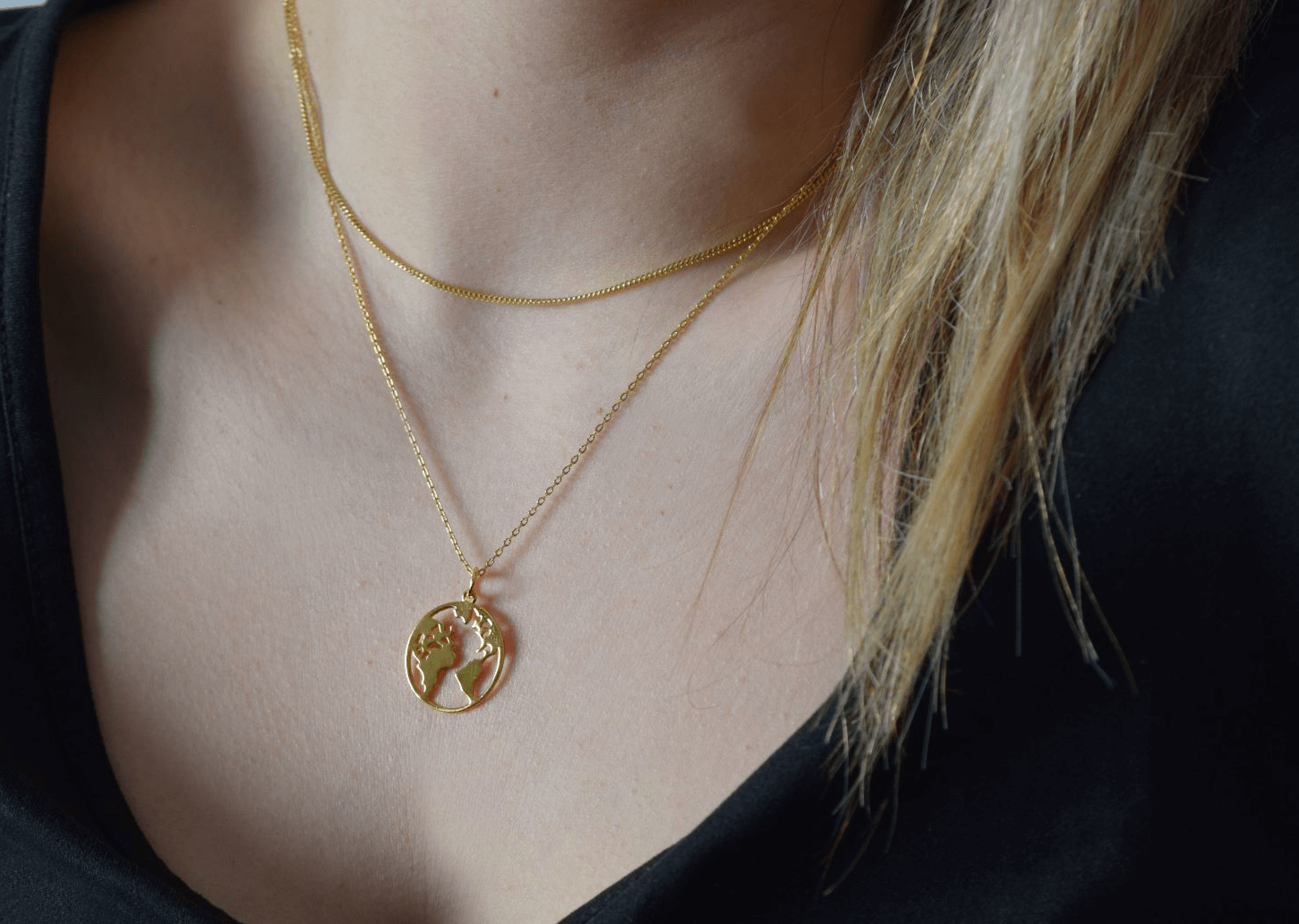 Weltkarte kette | 925er Silber vergoldete Halskette