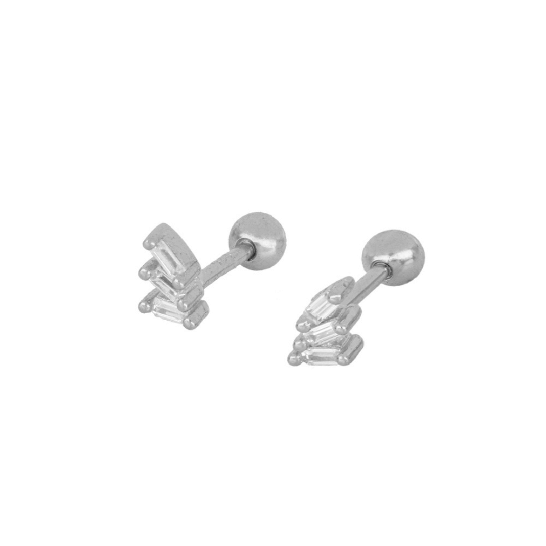 Triplet Cross Baquette Piercing lobe - 925 Sterling Silber Flat- Tragus