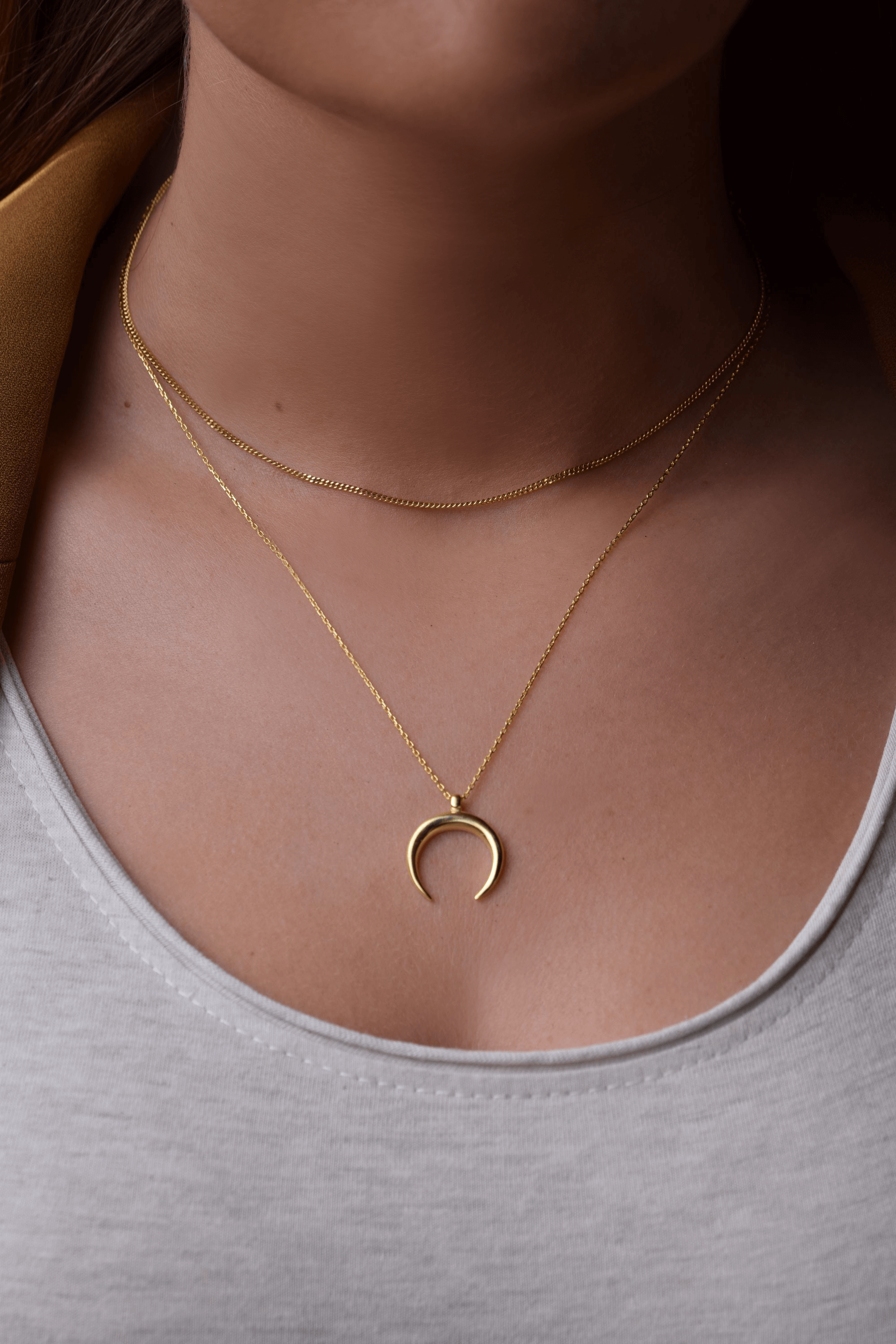 Halbmond kette | 925er Silber und Vergoldet Halskette 