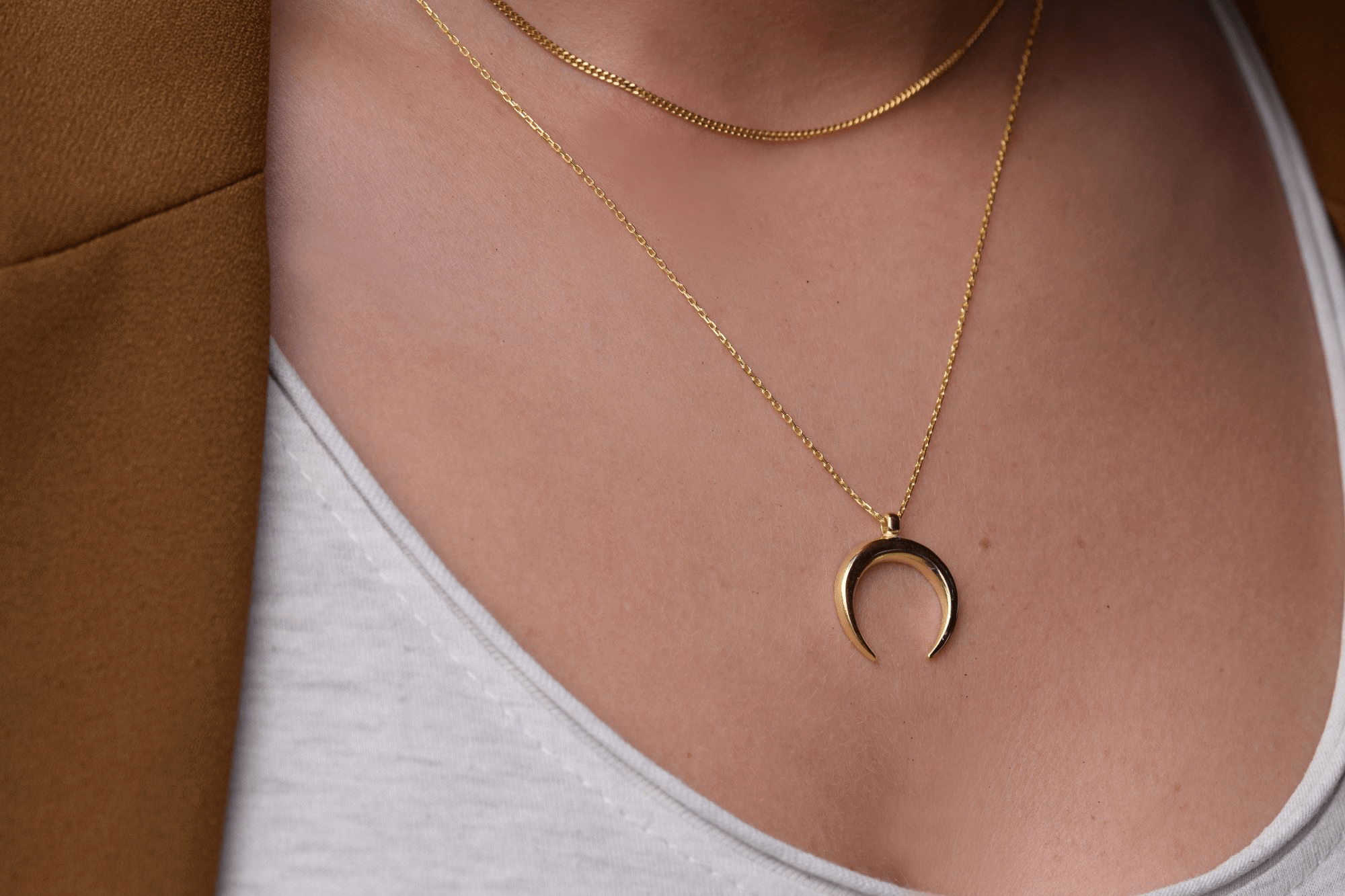 and gold necklace Crescent | 925 silver necklace plated