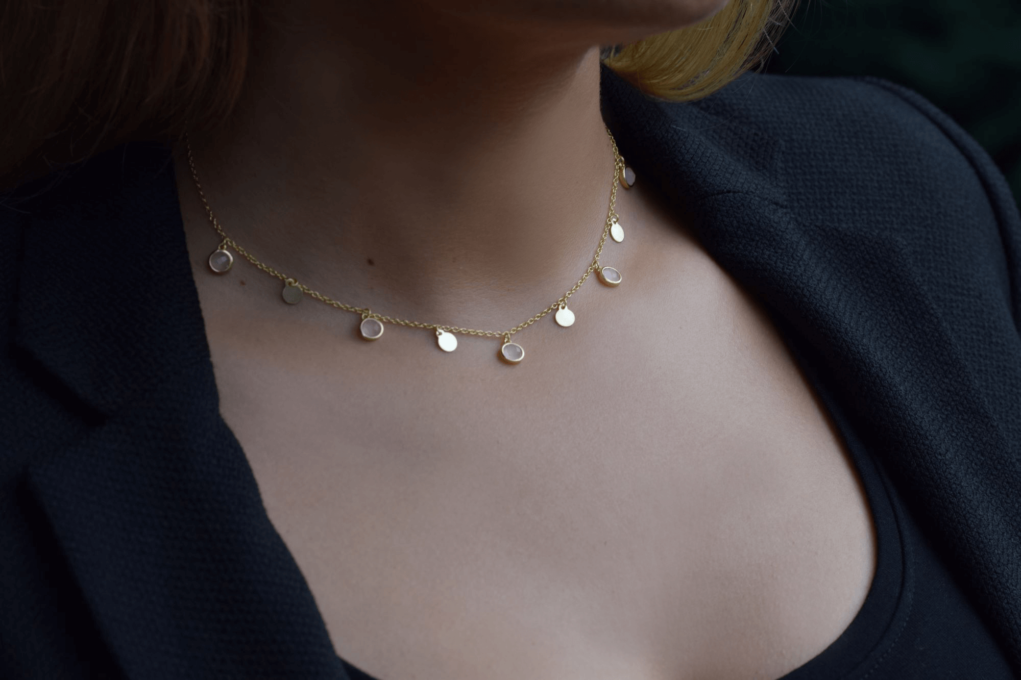 Kette Rosenquarz | 925er vergoldetes Silber Halsektte