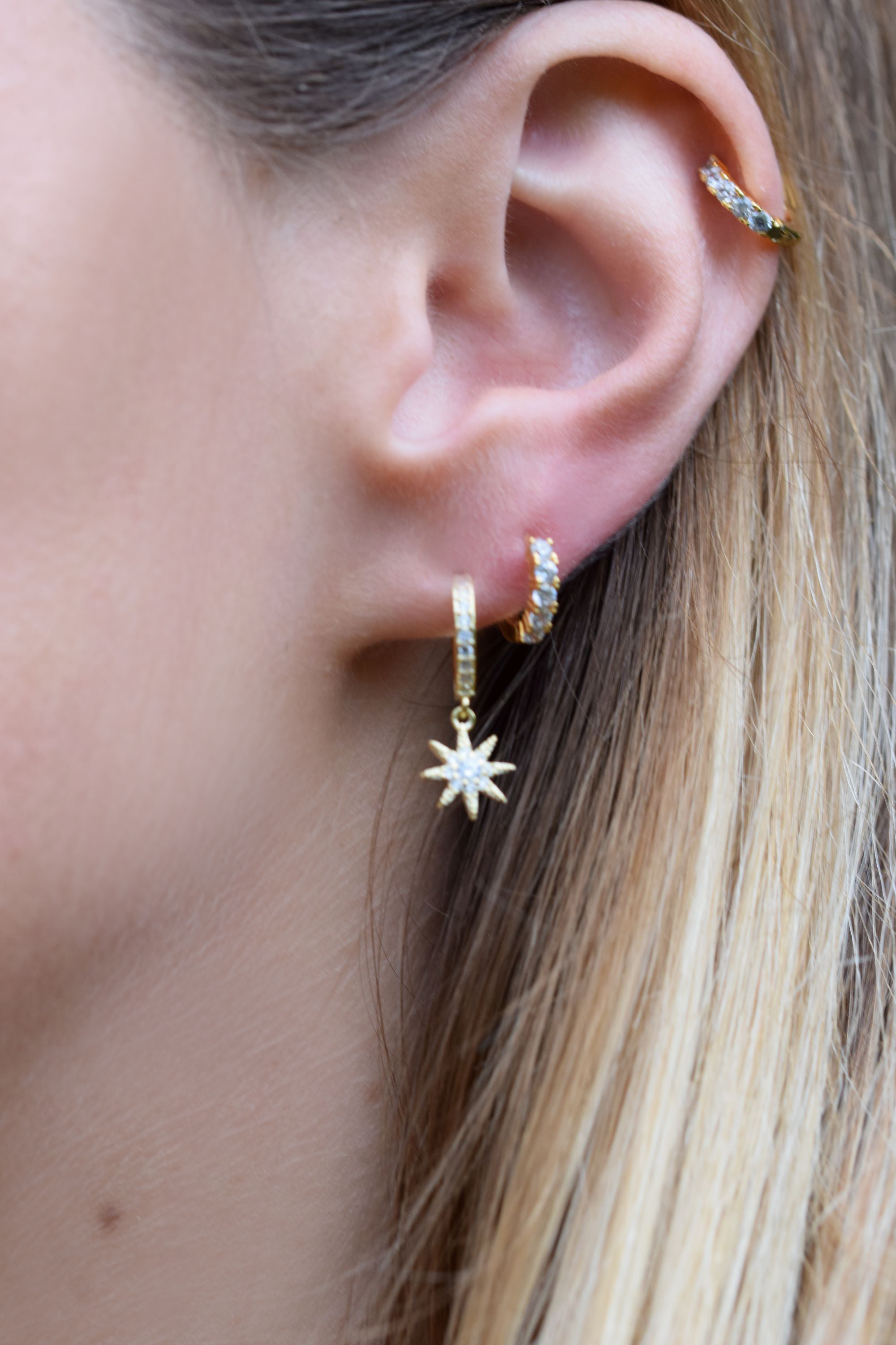 Sternen Ohrringe | 925 er mit Creolen stern Silber