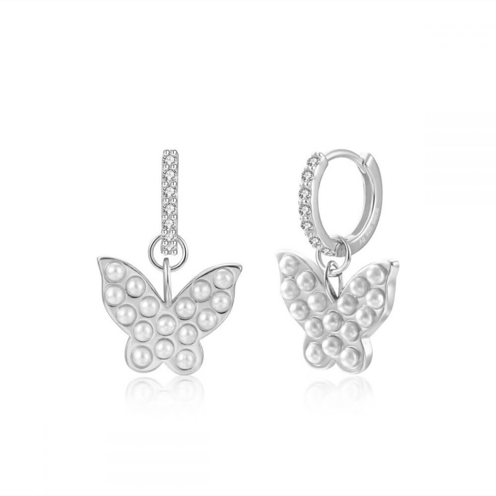 Schmetterling PerlenOhrringe | 925 Sterling Silber Creolen 